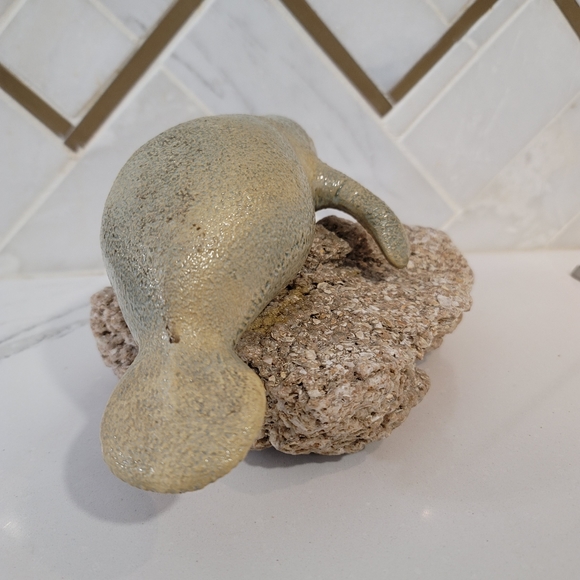 Ceramic manatee on a shell rock. This plus size mermaid is cute beach decor! - Picture 8 of 12